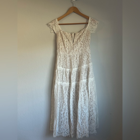 Lulus elegant Lace Off-Shoulder White Dress - Picture 4 of 8